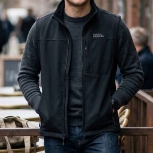 Eddie Bauer Men's Softshell Vest - Black Ripstop Fleece Lined - Large